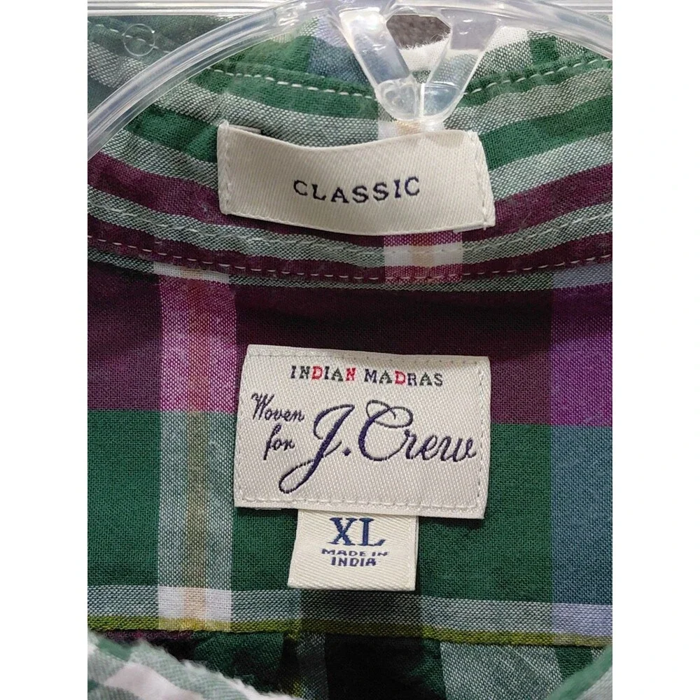 J Crew Indian Madras Button Down Classic Fit Shirt Men's XL Plaid Preppy Pocket